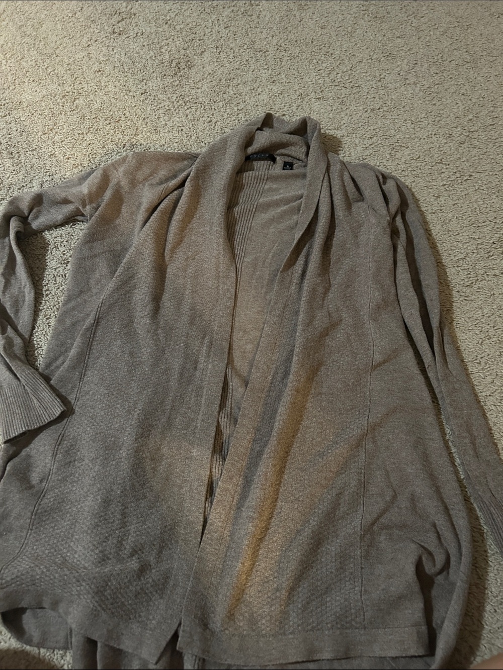 Cyrus Neutral Taupe Ribbed Open-Front Cardigan